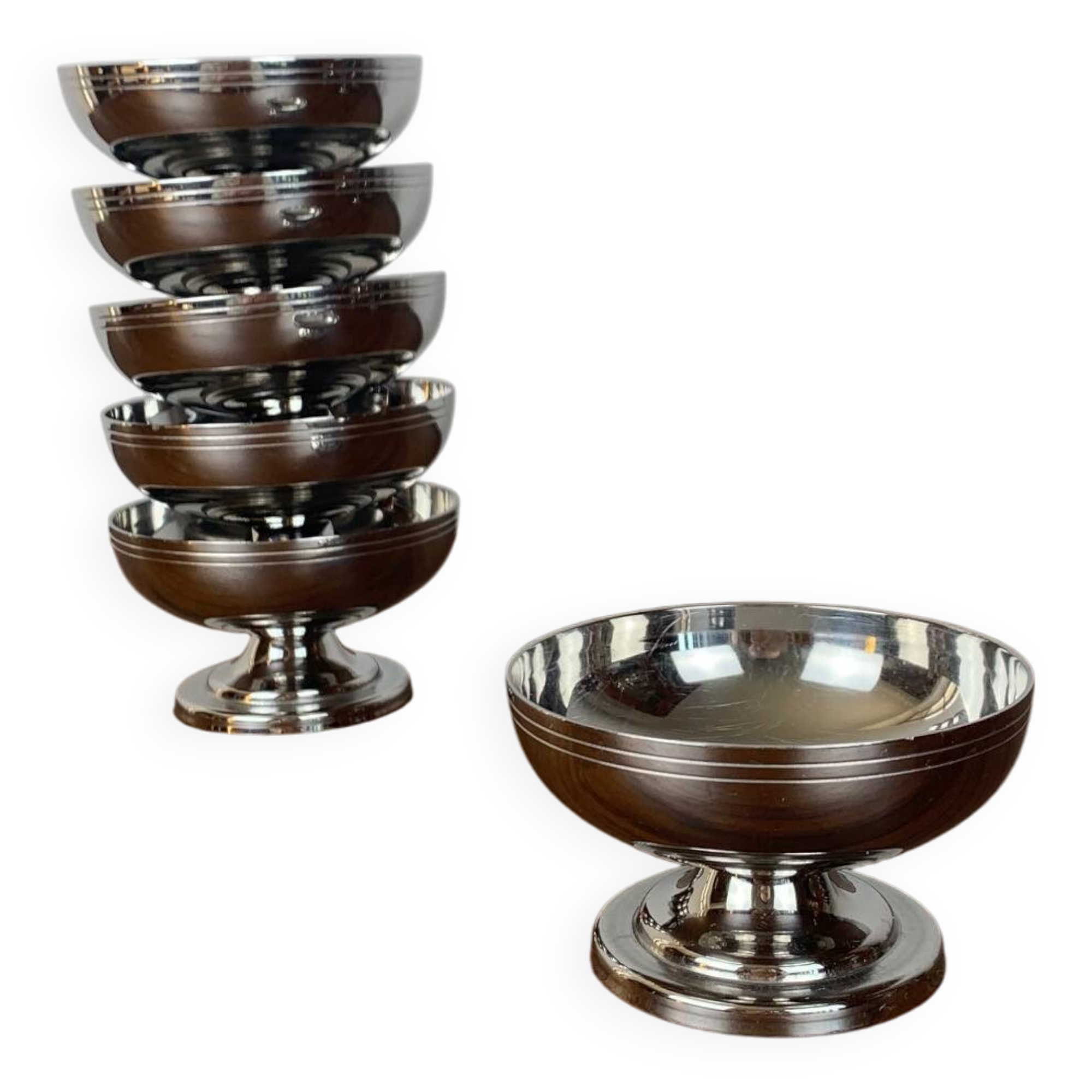 set of 6 stainless steel dessert bowls, 1970