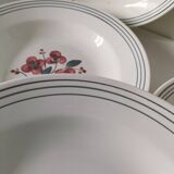 7 Salins Odile soup plates – raspberry flowers & blue border