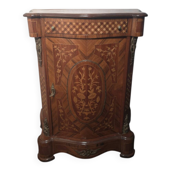 Petit Meuble d'appui style Louis XV en Marqueterie et Bronze