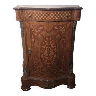 Petit Meuble d'appui style Louis XV en Marqueterie et Bronze