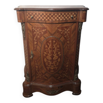 Small support table in Louis XV style with marquetry and bronze.