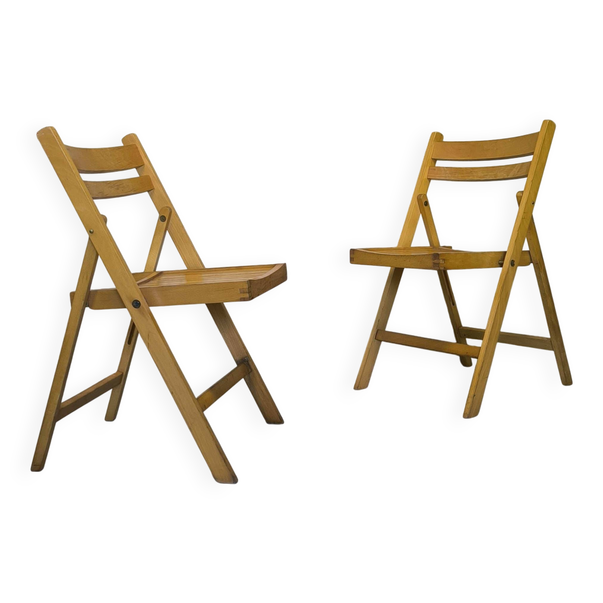 Pair of vintage folding wooden chairs