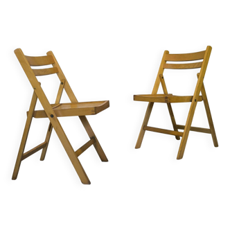 Pair of vintage folding wooden chairs