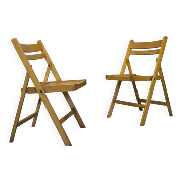 Pair of vintage folding wooden chairs