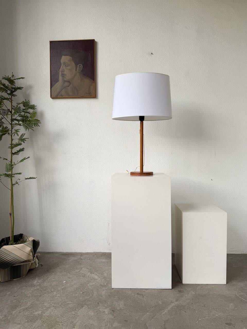 70s oak wood table lamp