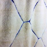 Vintage berber rug in ivory and blue wool