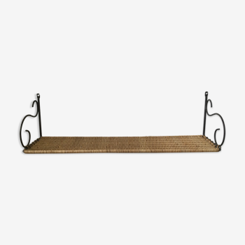 Wall shelf wicker and wrought iron 50s