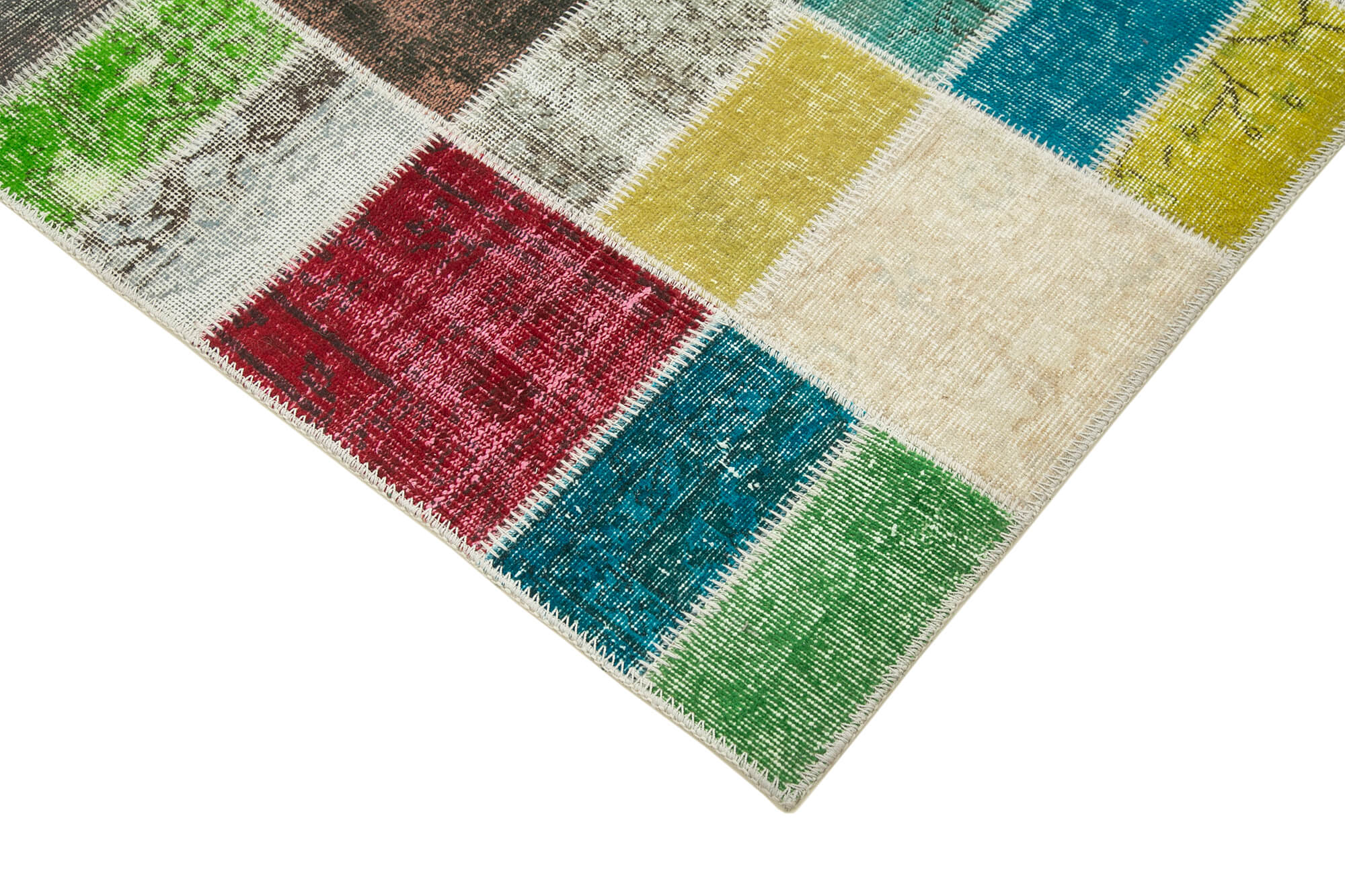 Handwoven oriental overdyed 177 cm x 229 cm multicolor patchwork carpet