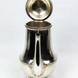 Silver-plated metal coffee pot Ercuis — decorated with bead friezes, ebony handle.