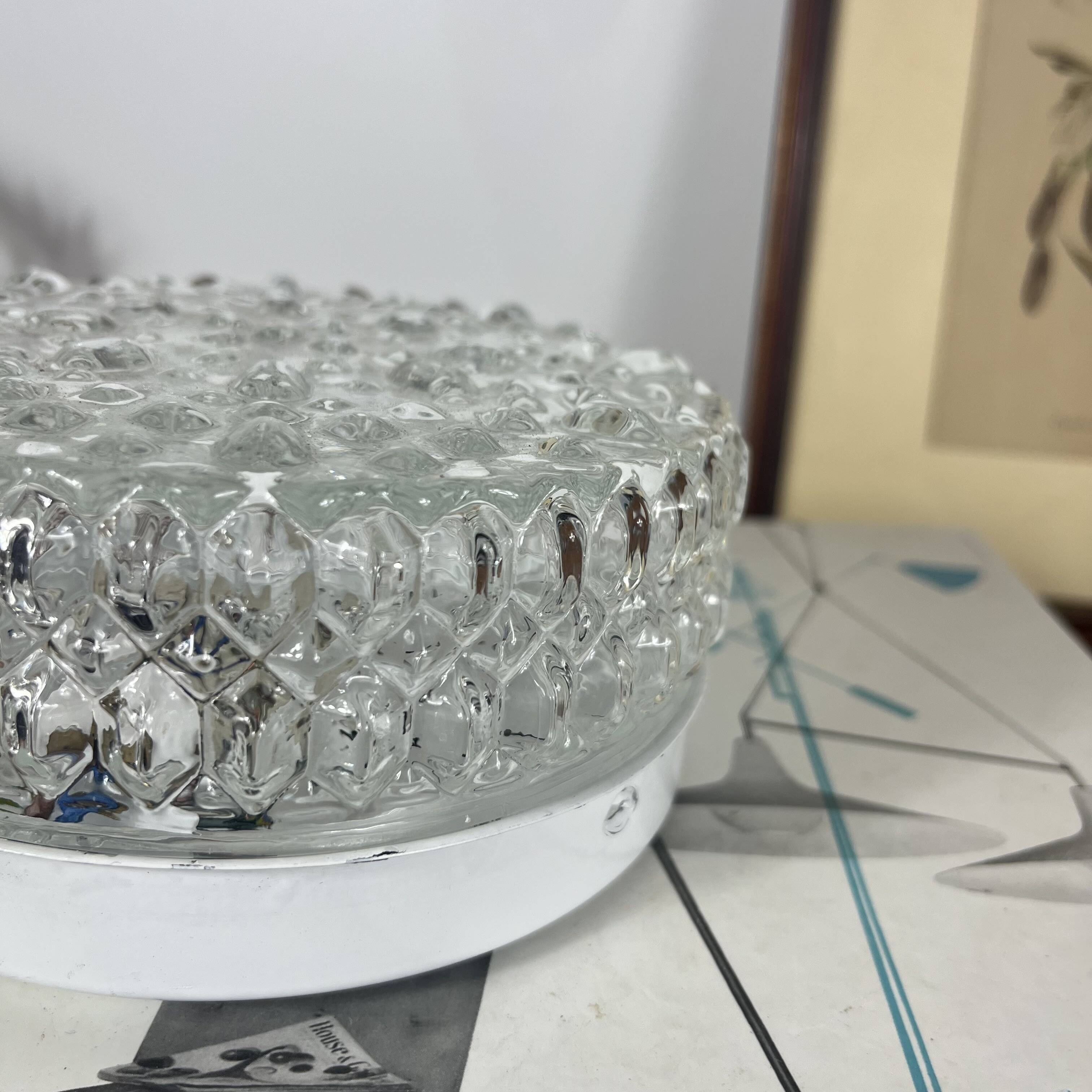 Small round wall lamp ceiling light in glass vintage diamond point