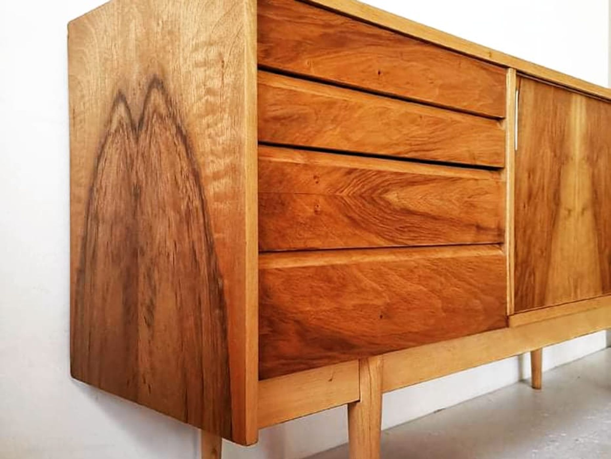 Walnut veneer row edition Bytomskie Zaklady, Polish Mid-Century 1960s