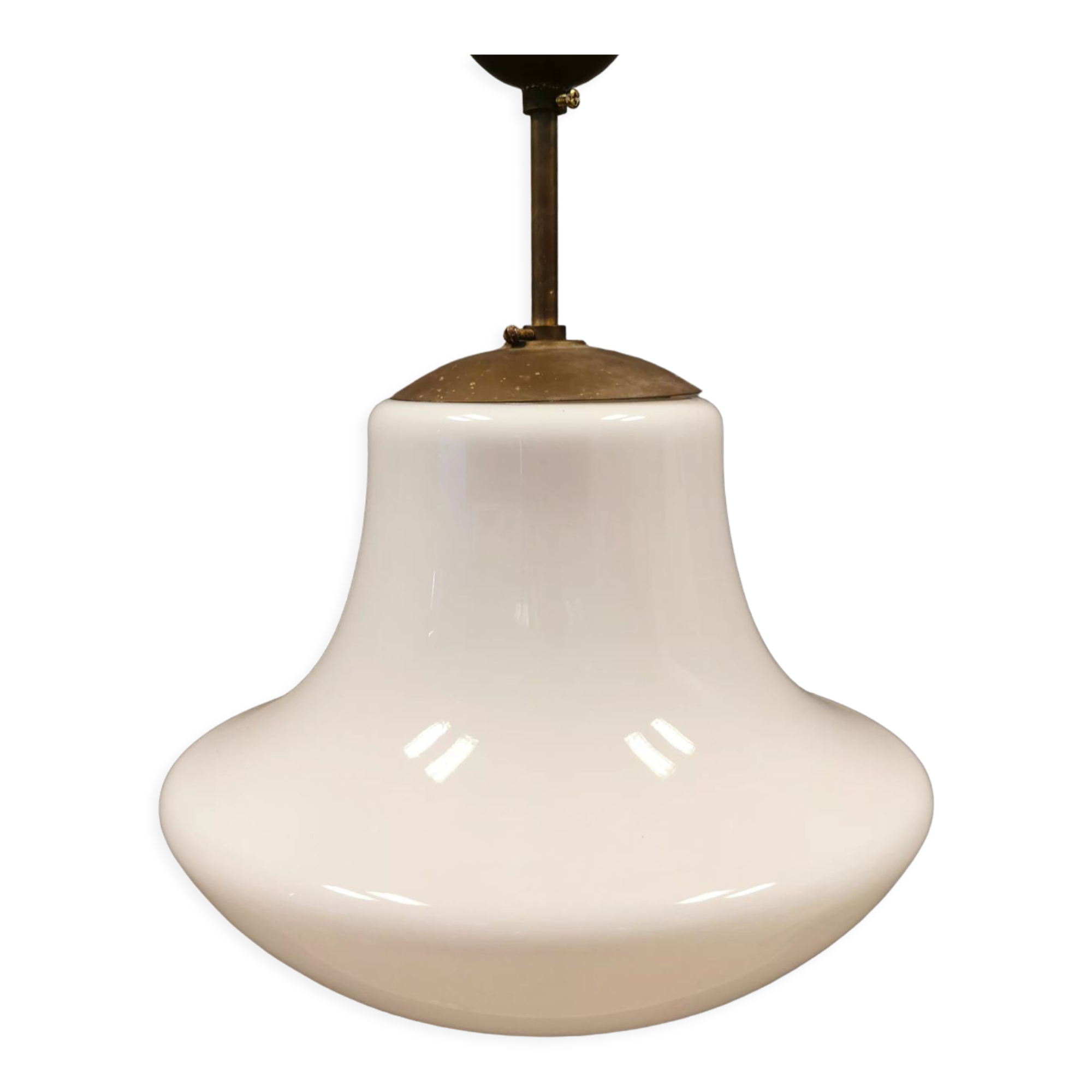 Older ceiling/hanging lamp in milky white opaline glass.