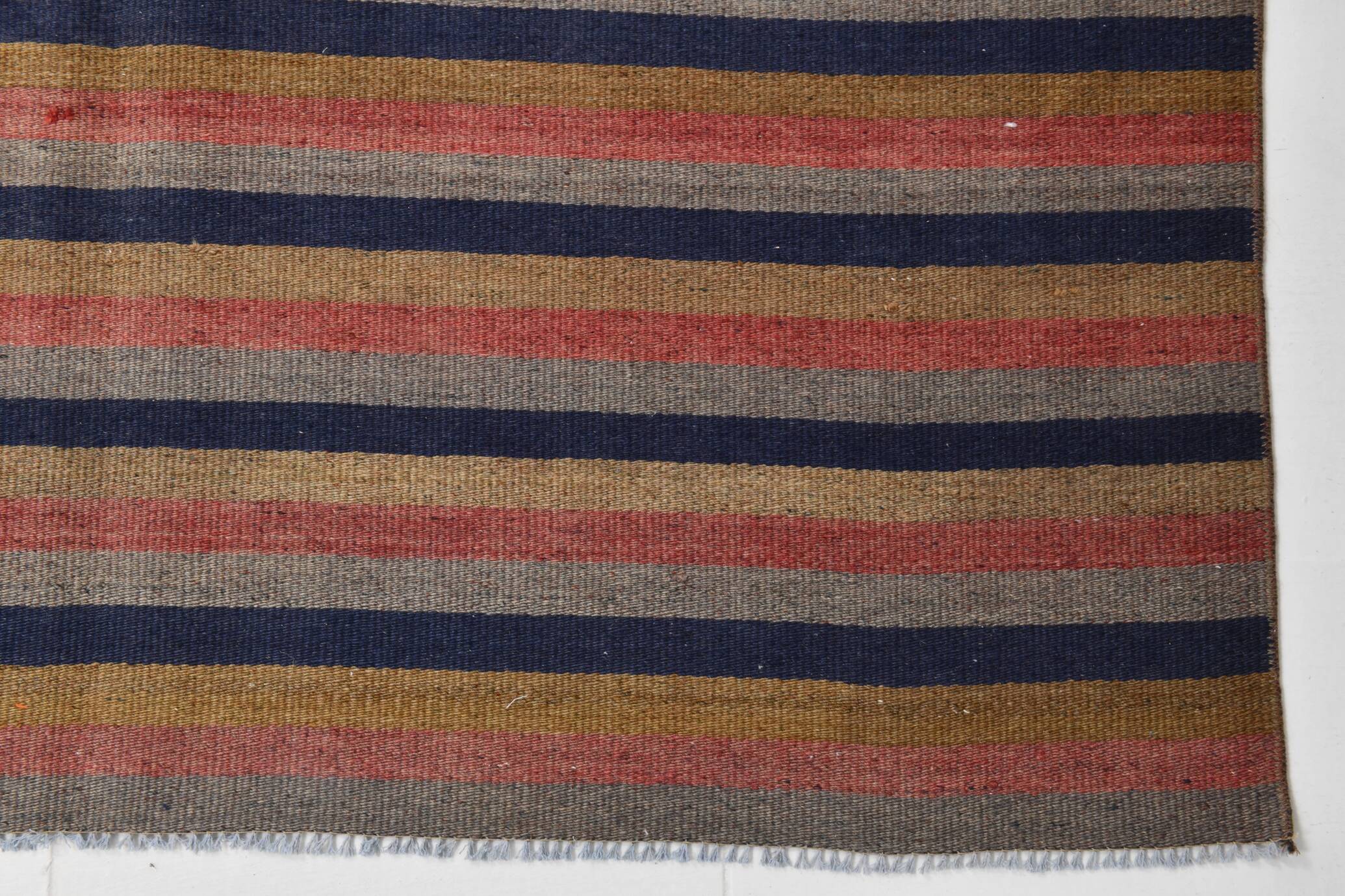 Navy Blue & Terracotta Hand Woven Turkish Striped Kilim Rug, 147x217 Cm