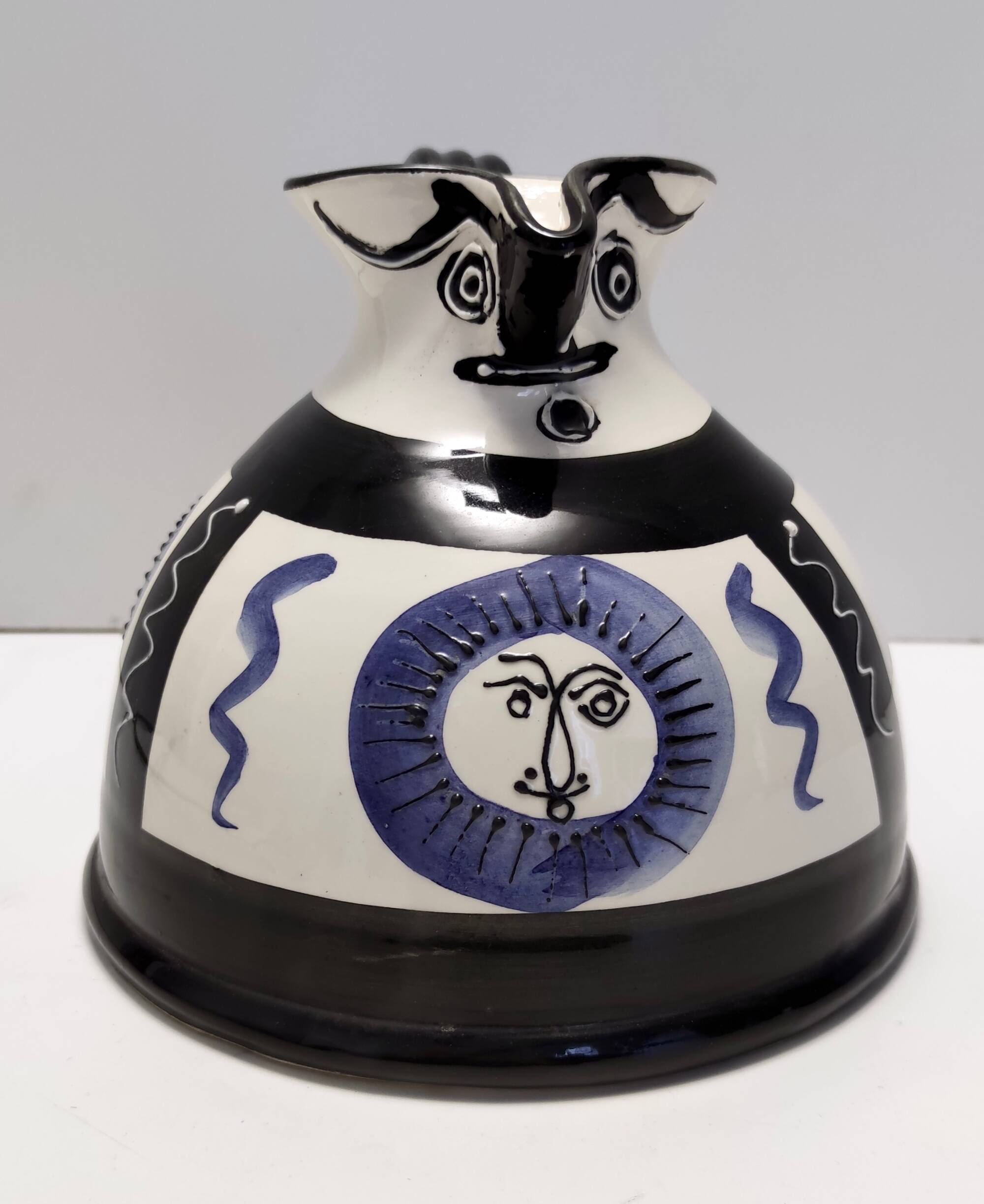 White, Black and Blue Hand-Painted Ceramic Jug / Vase