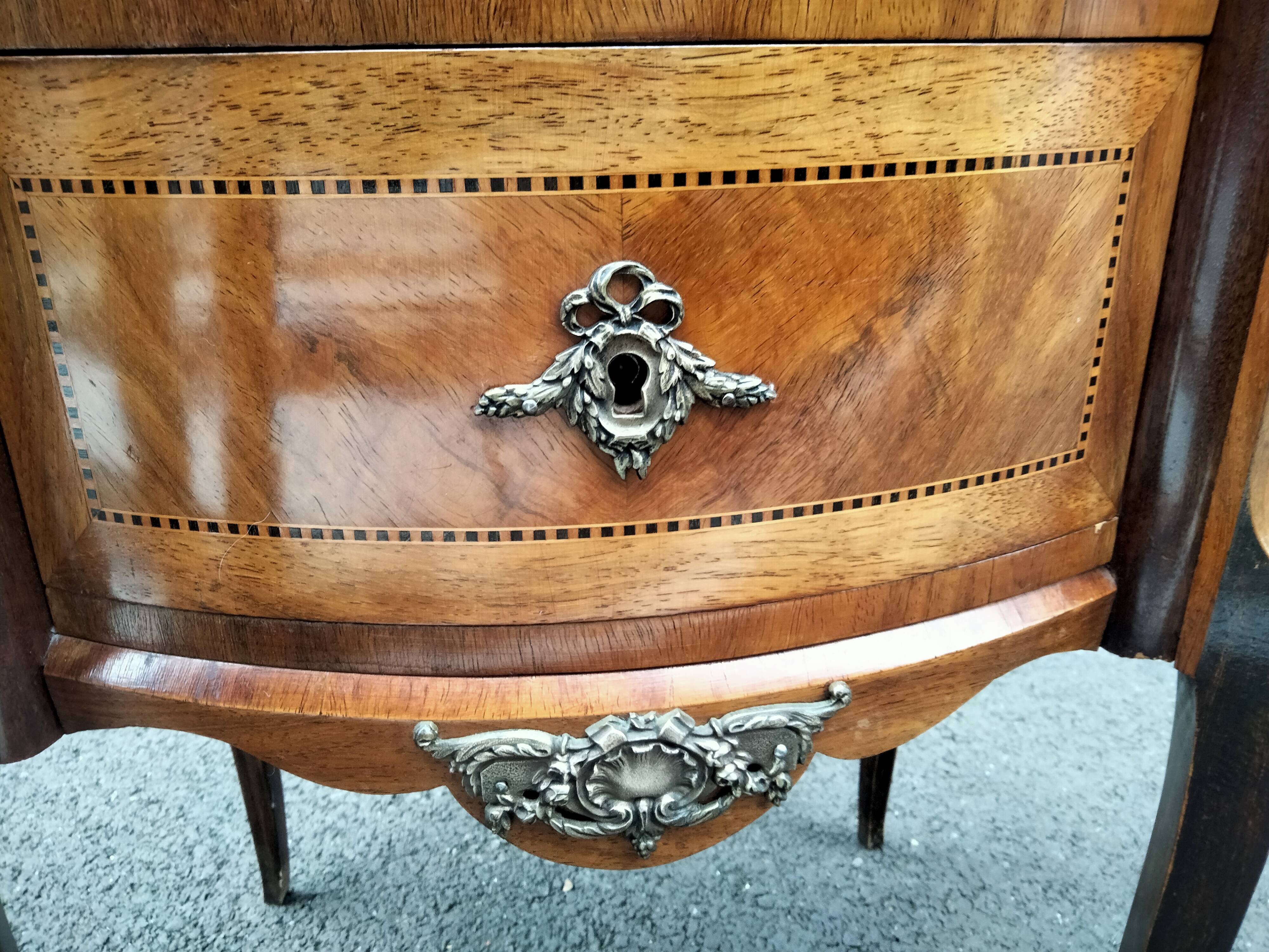 Chest of drawers old marquetry marble top style louis xvi