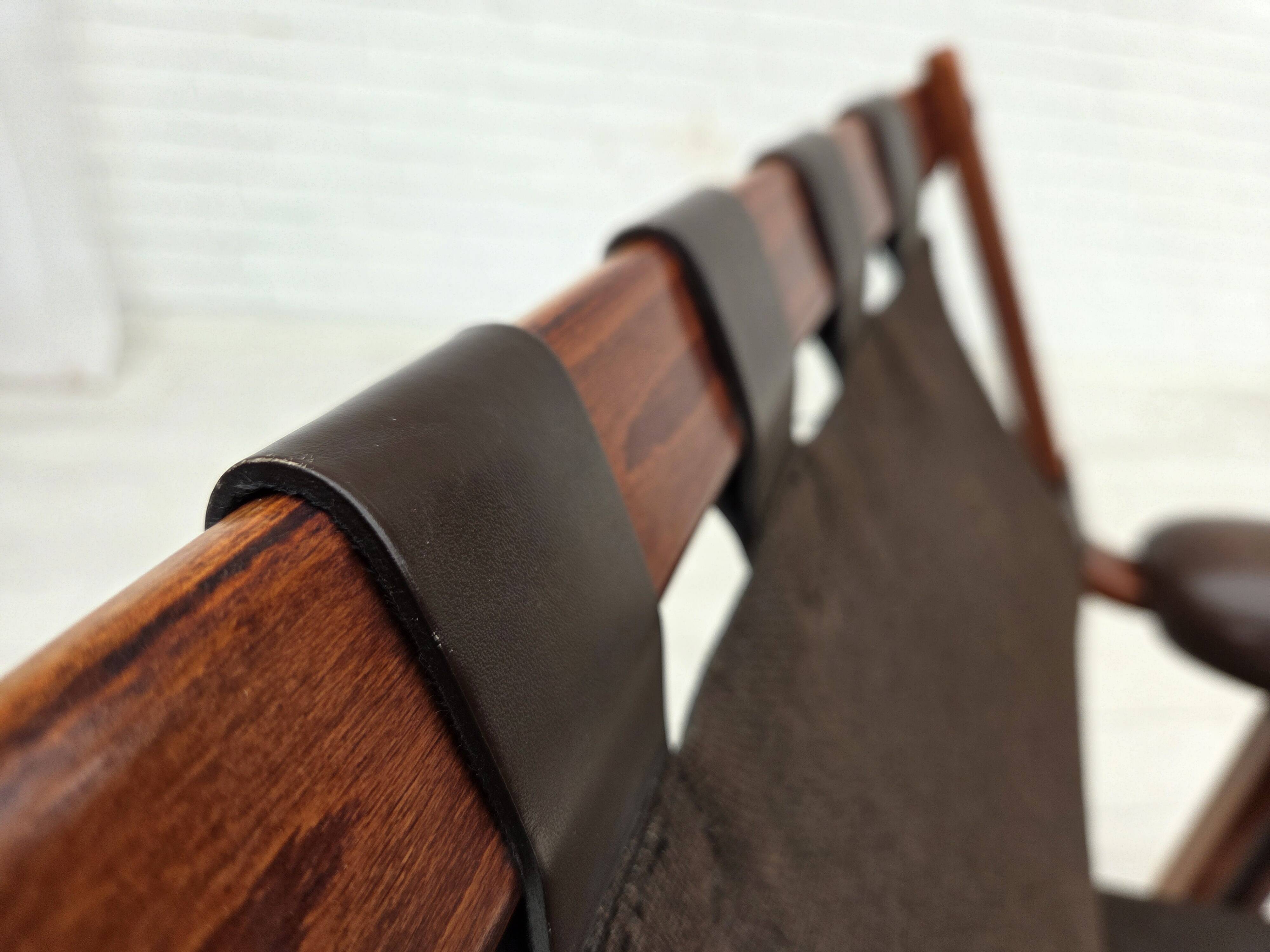 1970s, Norwegian armchair by Jon Hjortdal, furniture leather, bent wood.