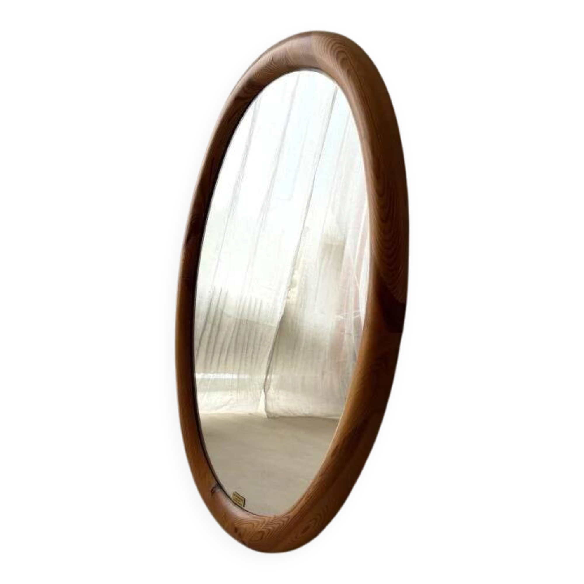 Oval pine mirror Glasmaster Markaryd Sweden 1970s