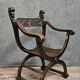 Antique curule chair in carved wood – Renaissance / Savonarole style