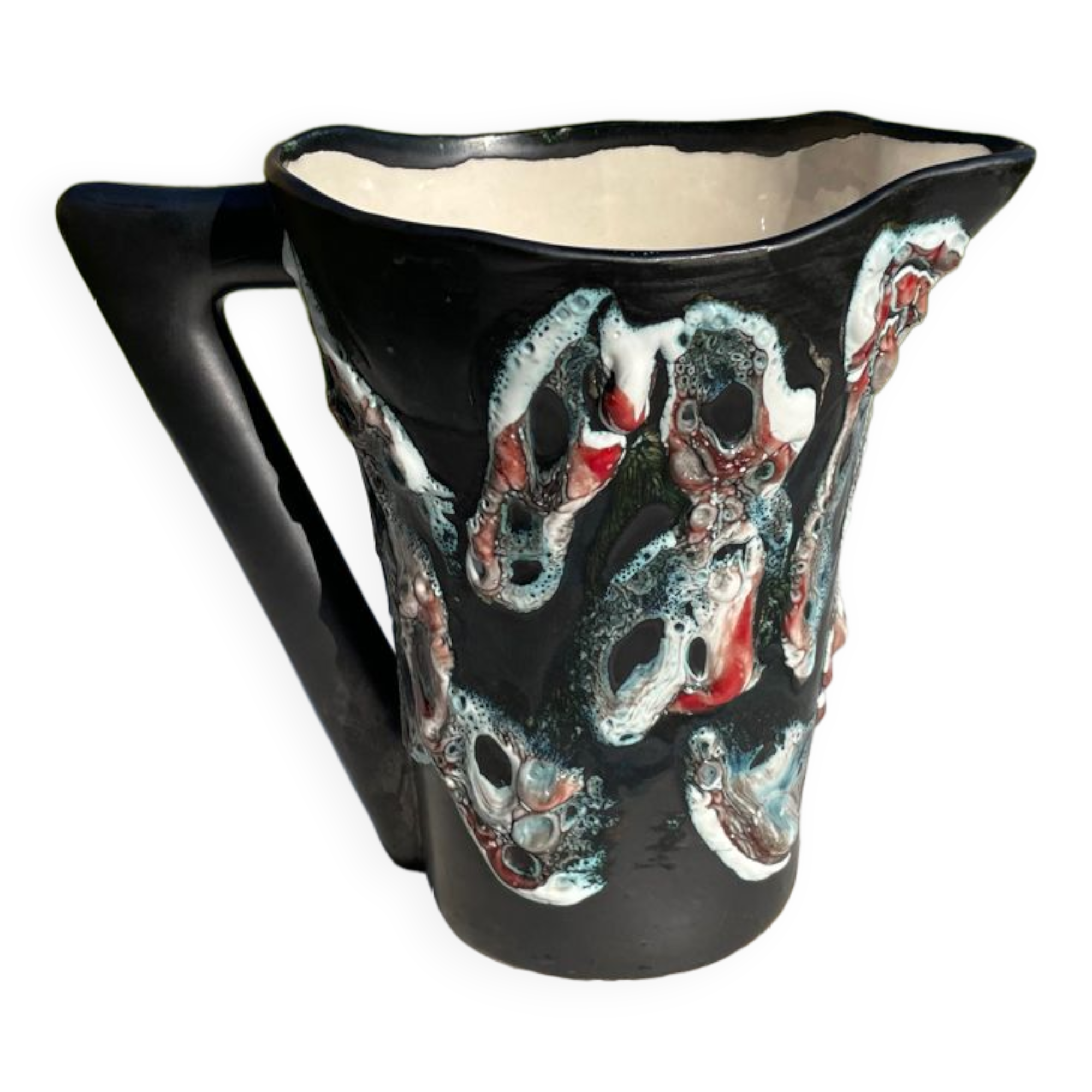Vintage black Vallauris pitcher Sea foam