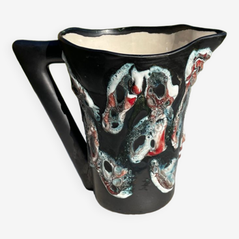 Vintage black Vallauris pitcher Sea foam
