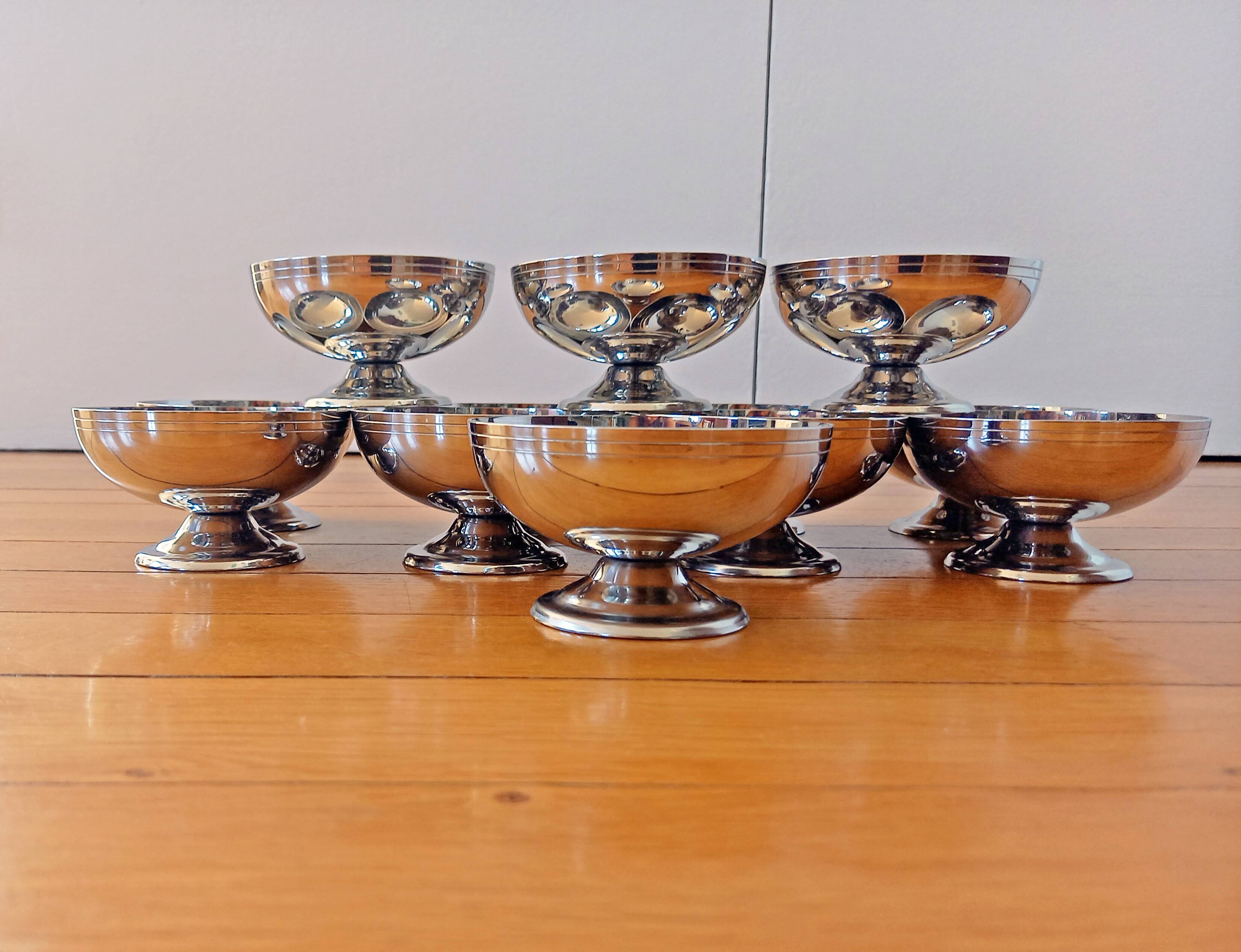 12 Vintage LETANG REMY Ice Cream Cups/Dessert Cups 18/10 Stainless Steel