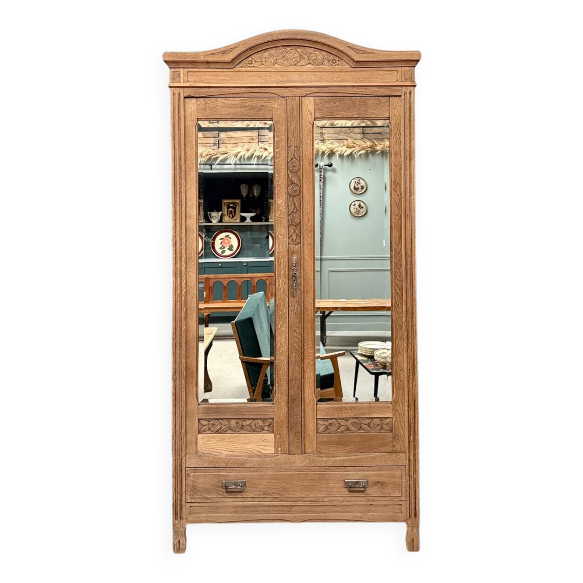 Art Deco oak wardrobe with mirrors (refurbished)