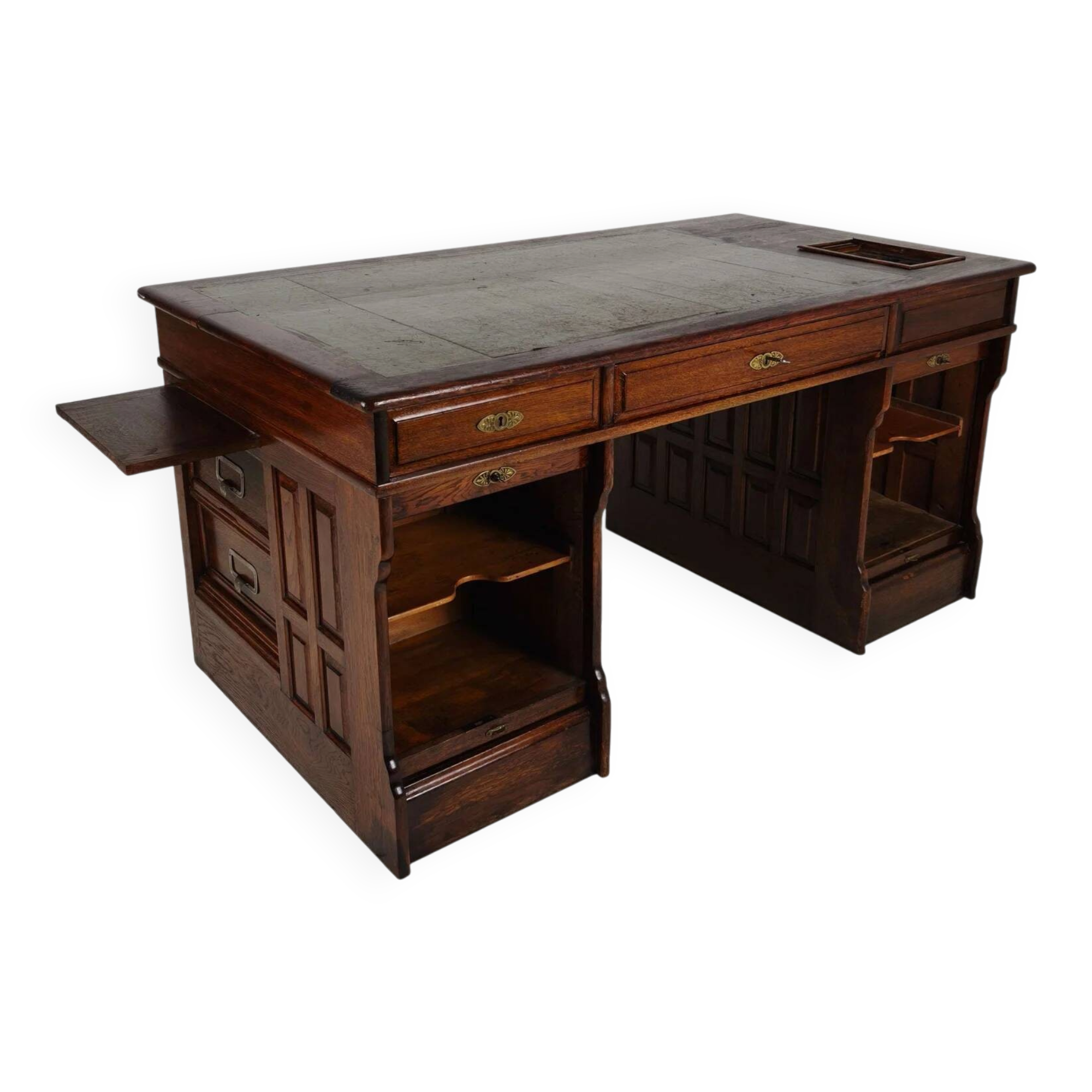 Antique oak writing desk by Stolzenberg – tambour roll top desk – c1880