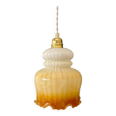 Suspension globe vintage en opaline blanche et ocre