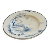 Compotier antique Gien modèle Marines - XIXe - Décor bleu paysage marin