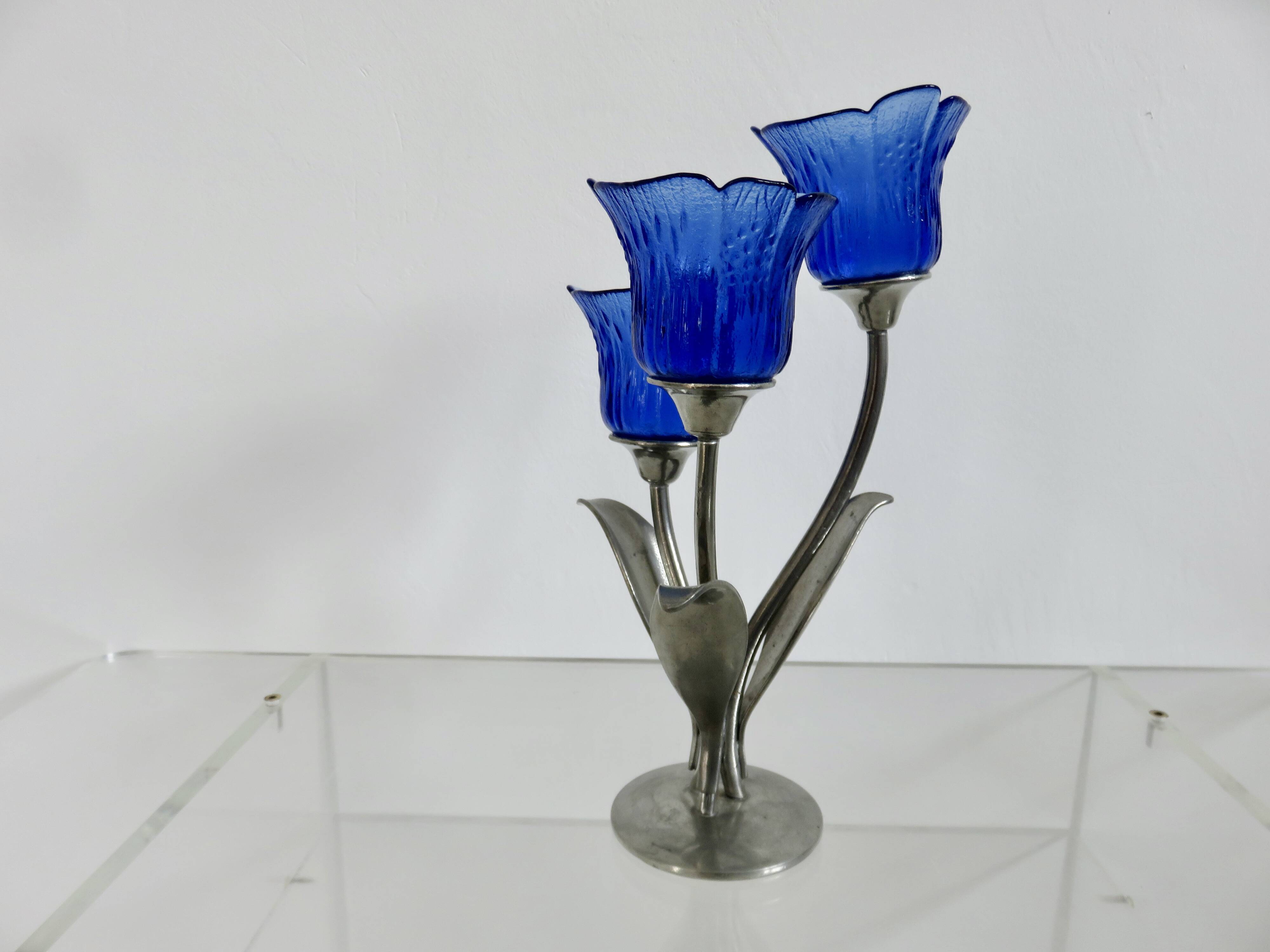 Bougeoir " Jean Goardere " en étain et verre 1970
