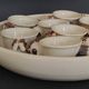 Egg cups with servant, series of eight stoneware signed arts ceram grand feu XX