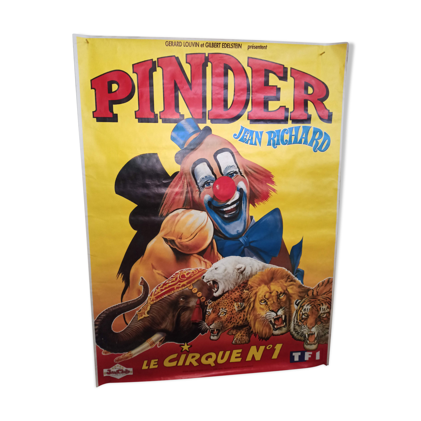 Large circus poster Pinder 156 cm clown Jean Richard
