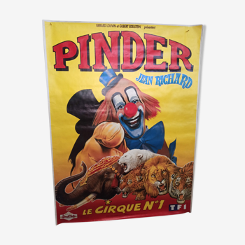 Large circus poster Pinder 156 cm clown Jean Richard