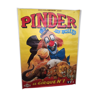 Large circus poster Pinder 156 cm clown Jean Richard