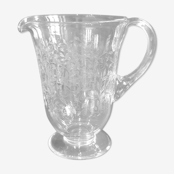 Ancient Baccarat crystal carafe engraved with acid floral decoration