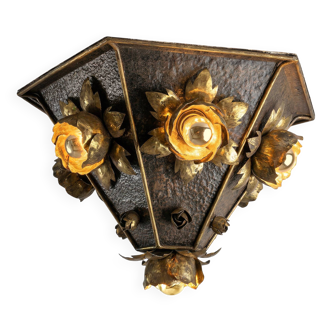 Floral brass ceiling lamp in the style of Hans Kögl, Germany, 1970s