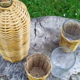 Rattan bottle and glasses