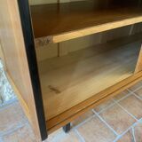 Small vintage row with sliding doors, metal legs Circa 50's