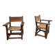 Pair of leather and walnut armchairs from the 1950s