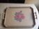 Wooden tray with pink flowers decor