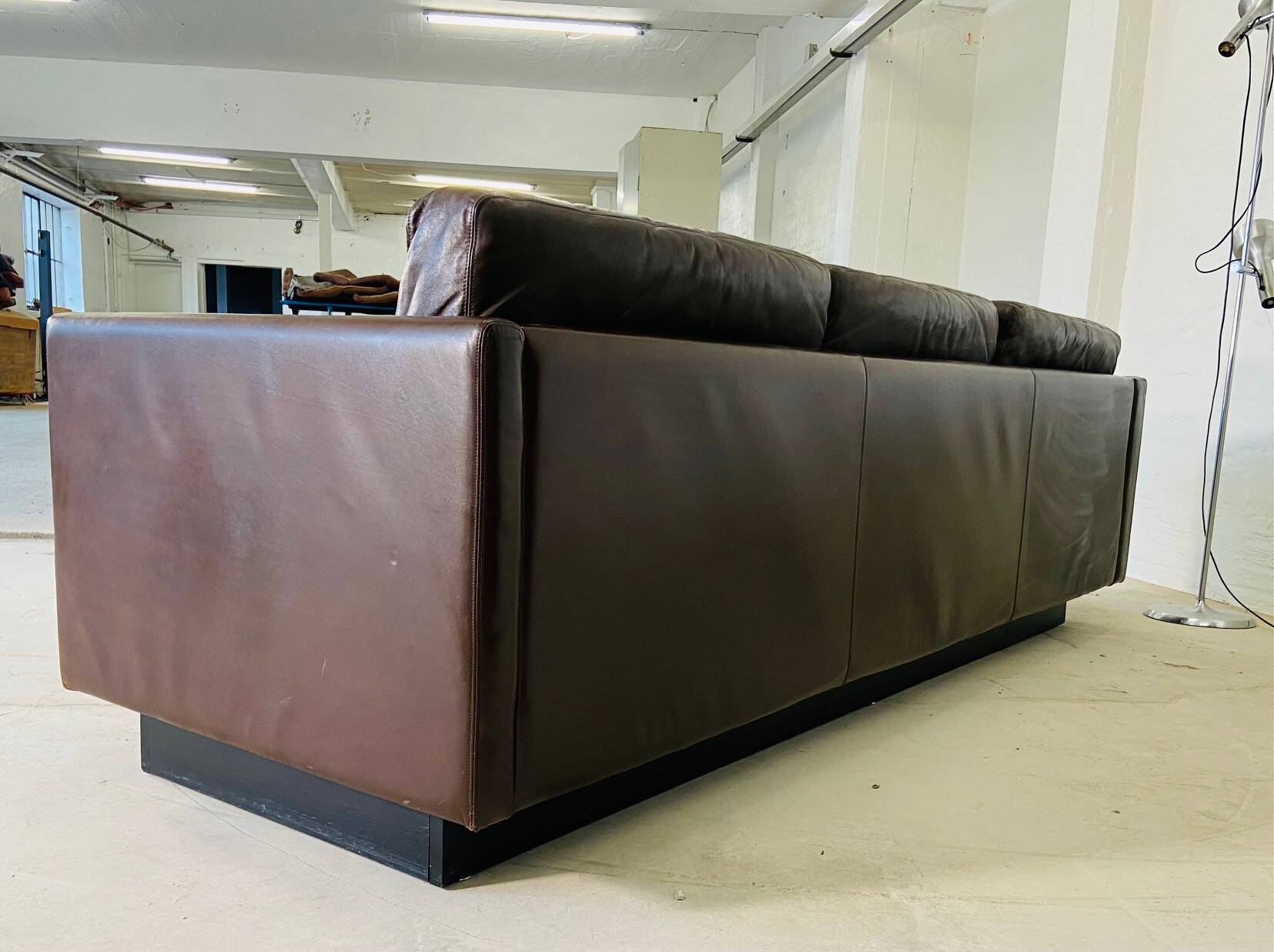 Vintage danish mid-century 3 person brown leather sofa by georg thams 1960s