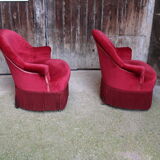 2 red velvet toad armchairs