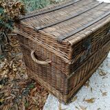 Large old vintage wicker trunk with 2 padlock closures
