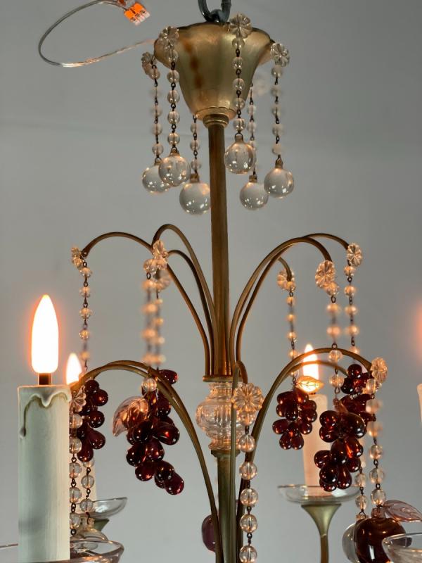 Silver bronze lustre garnished with pampilles, fruits and balls