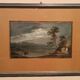 Old watercolour on paper from the early 19th century - nocturnal landscape with aqueduct and bridge