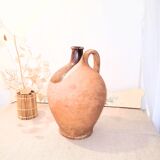 Antique partially glazed terracotta pitcher – 19th century rustic pottery