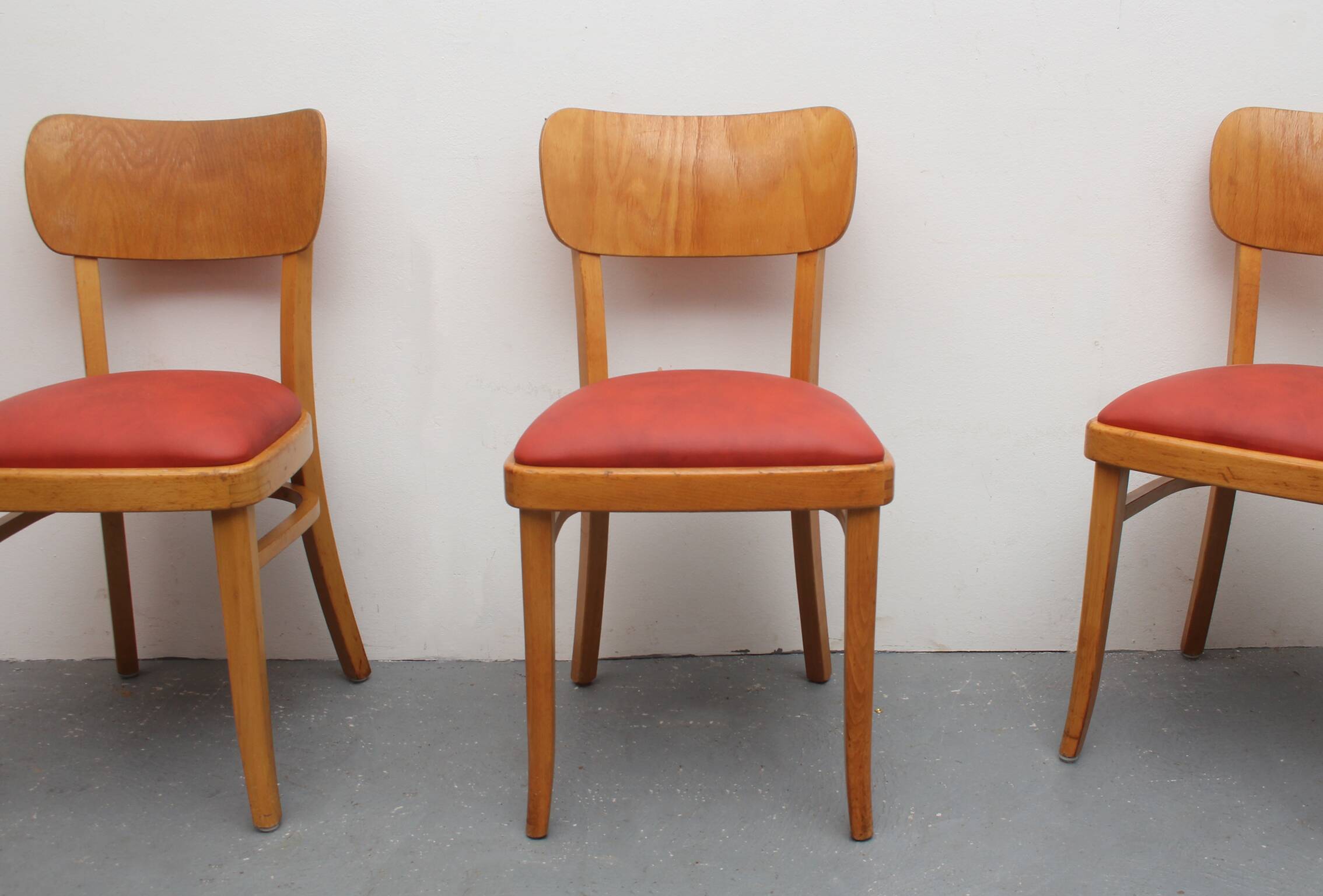 Set of 4 chairs 1950s, beechwood and leatherette