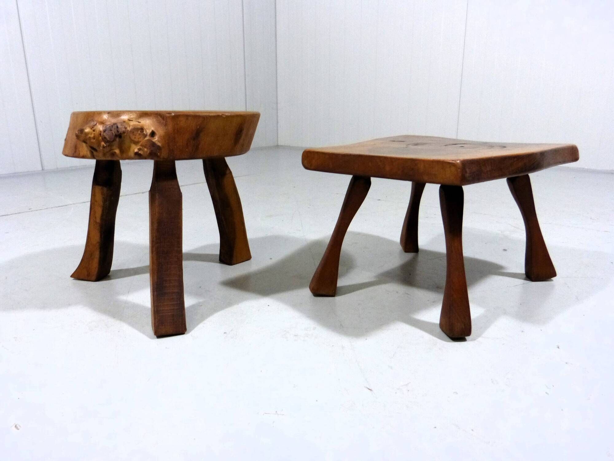Set of 2 small brutalist wooden plant tables side tables 1960–70’s