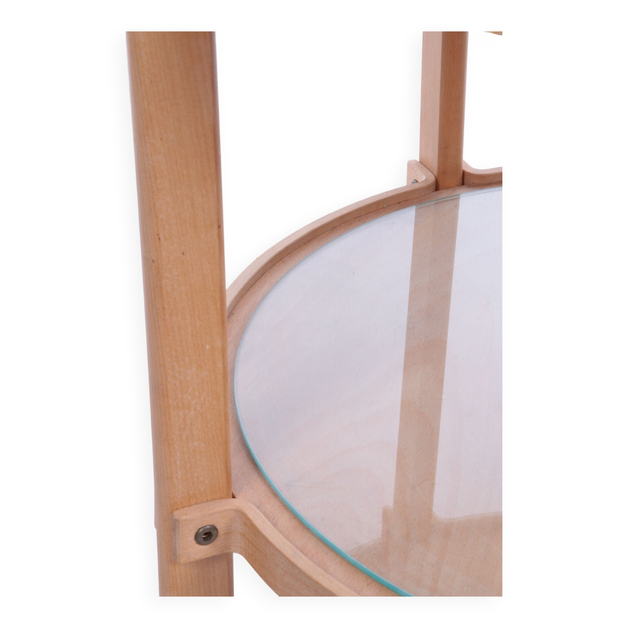 Scandinavian wooden trolley with glass plates and wheels 1970