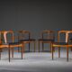 Juliane dining chairs in teak and black leather by Johannes Andersen for Uldum Møbelfabrik, Denmark, 1960s, set of 6